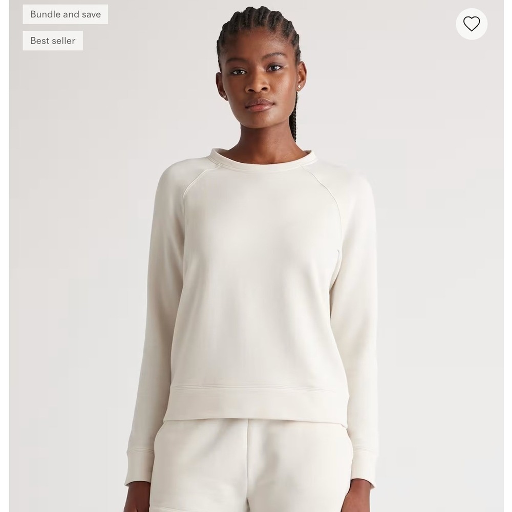 Quince Womens SuperSoft Fleece Crew Sweatshirt M Off-White Lounge Basic Everyday